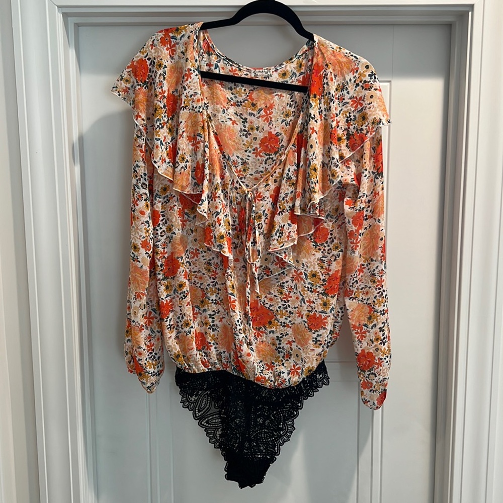 Free People Floral Blouse Bodysuit Size Medium